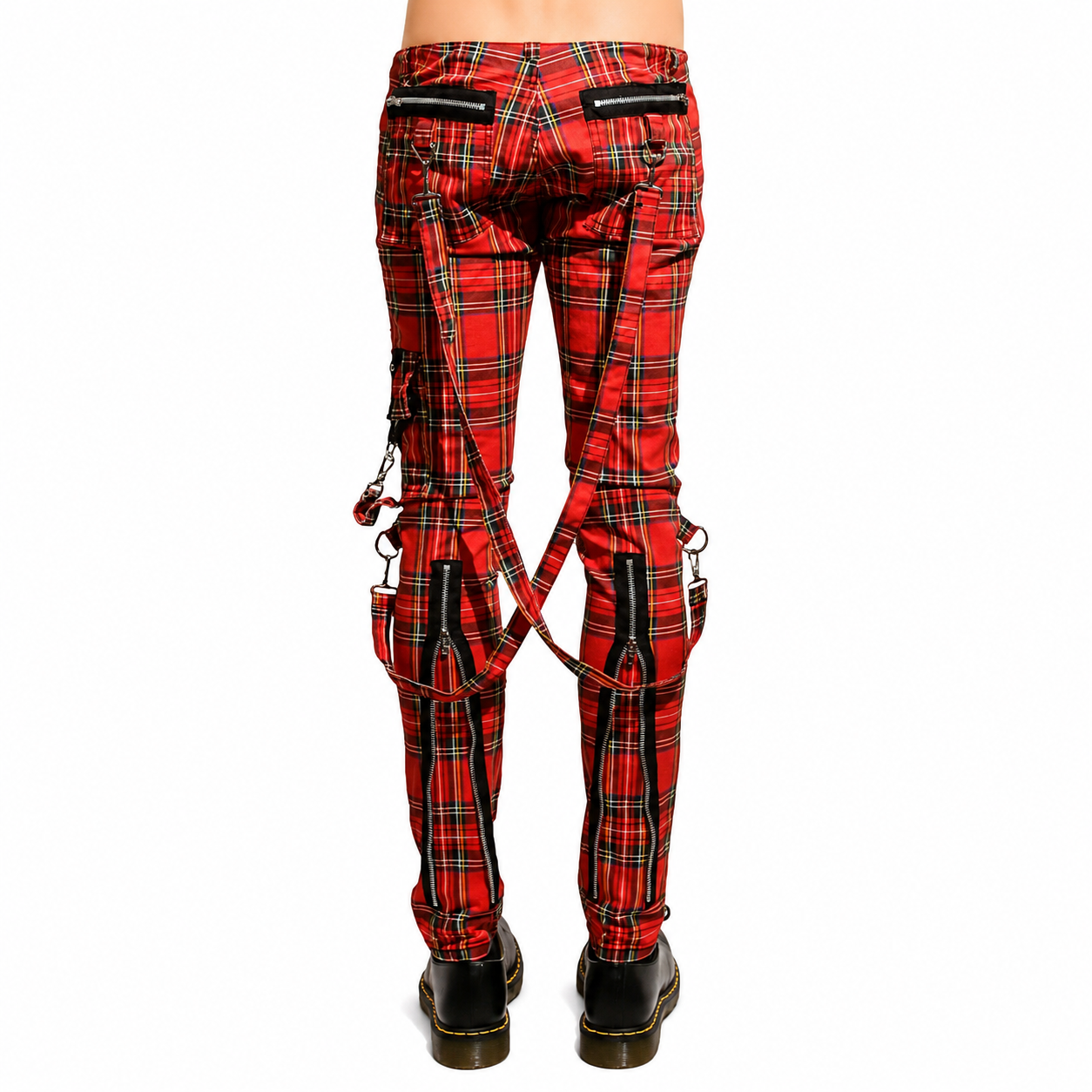 Gothic Bondage Red Straps Men Pant Alternative Punk Rebel Rock Emo Trouser Jeans Pant