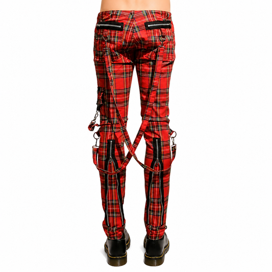 Gothic Bondage Red Straps Men Pant Alternative Punk Rebel Rock Emo Trouser Jeans Pant