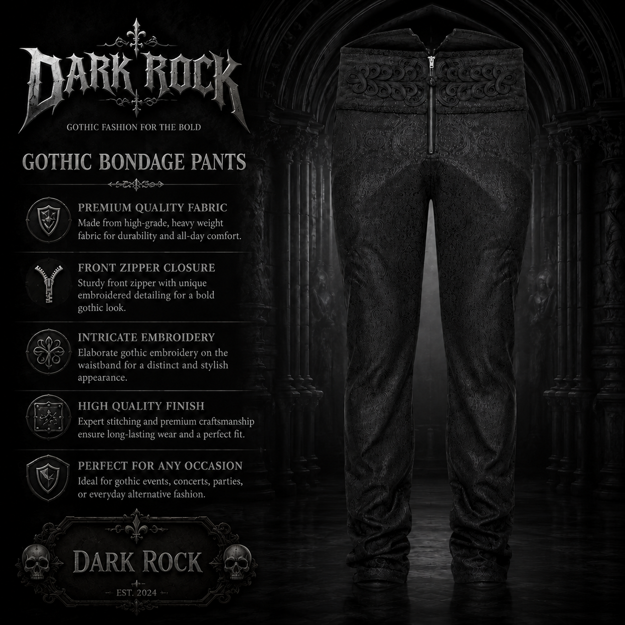 Men's Apocrypha Trousers Pants Steampunk Black Brocade Vintage Gothic Victorian