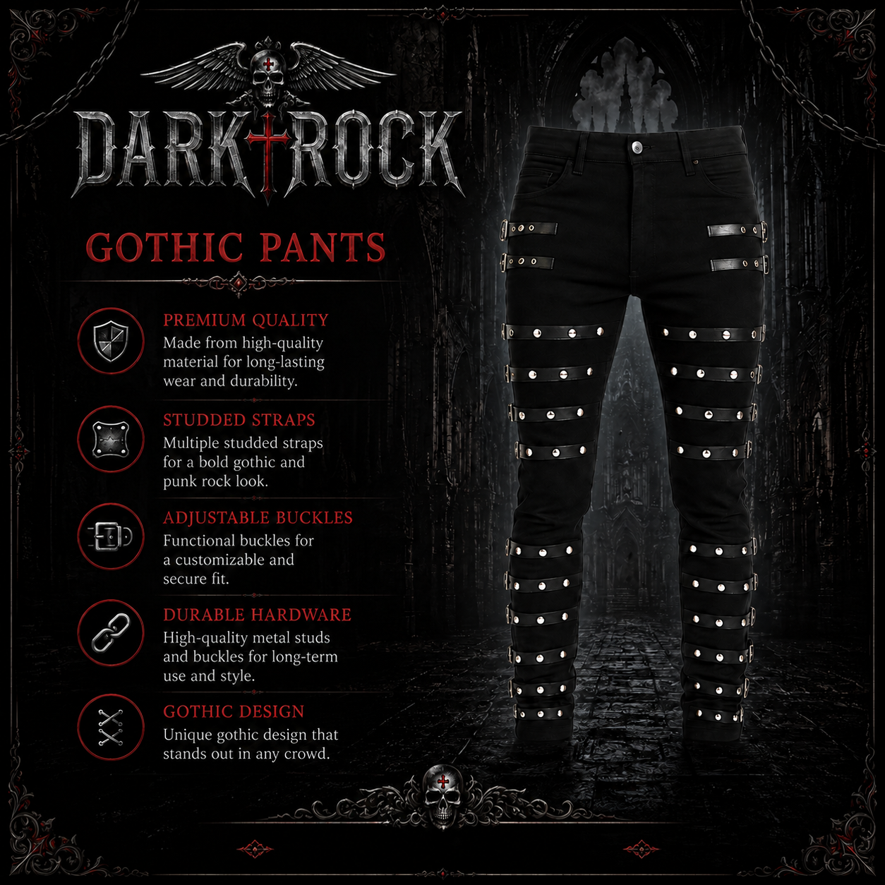 Men Gothic Bad Concert Black Metal Pant Rock Hard Trouser Heavy Pants