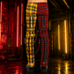 Men Bondage Straps Punk Split Leg Plaid Jeans Pant Alternative Rebel Rock Emo
