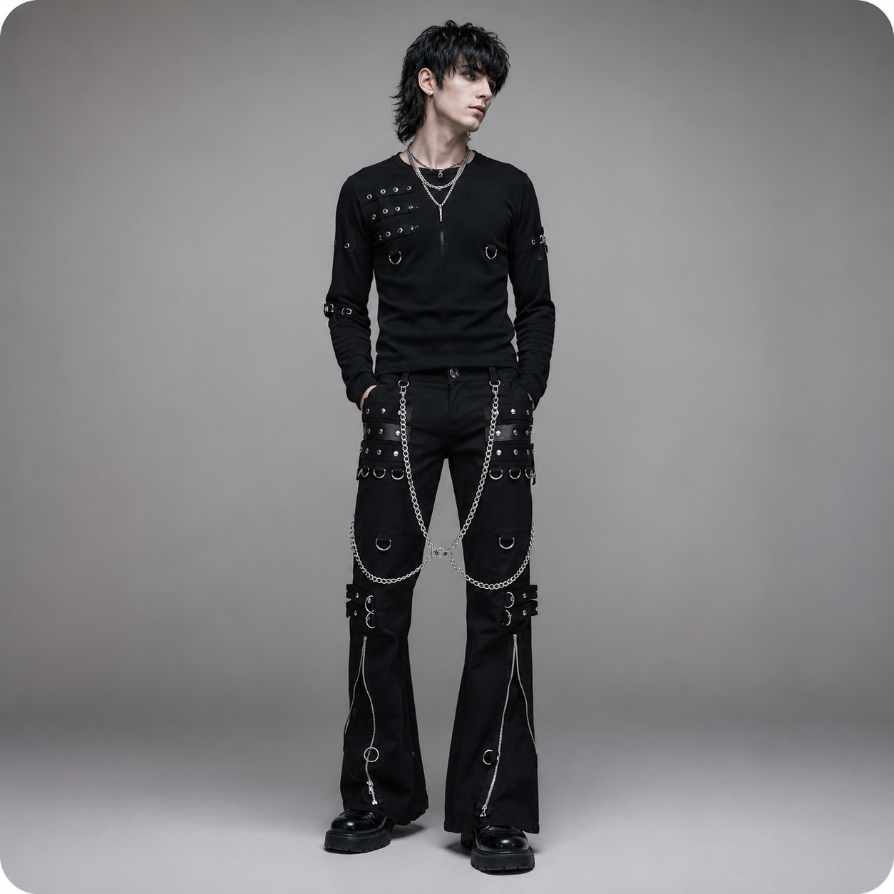 Men's Gothic Bondage Pant Rock Hard Trouser Heavy Weight Pant