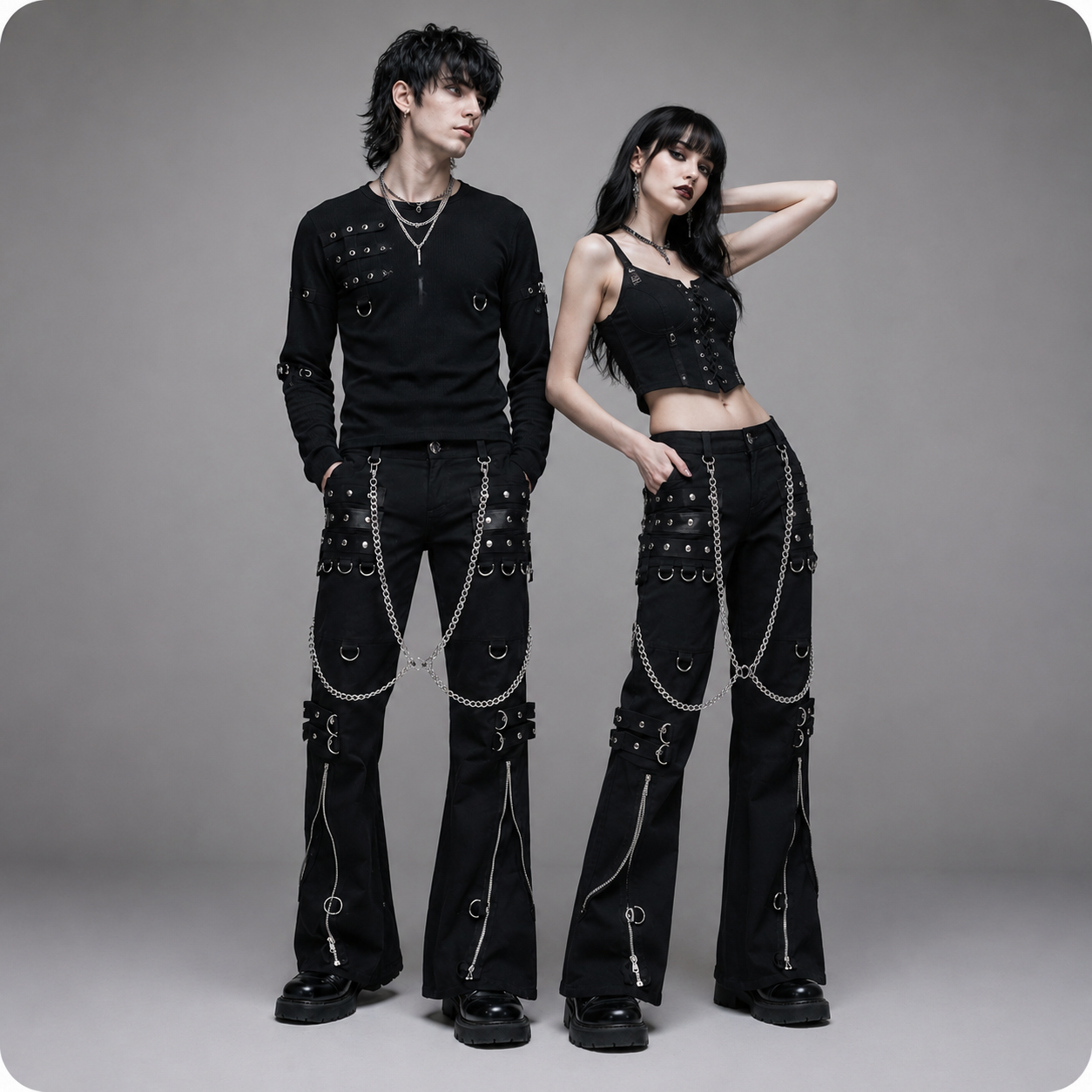 Men's Gothic Bondage Pant Rock Hard Trouser Heavy Weight Pant