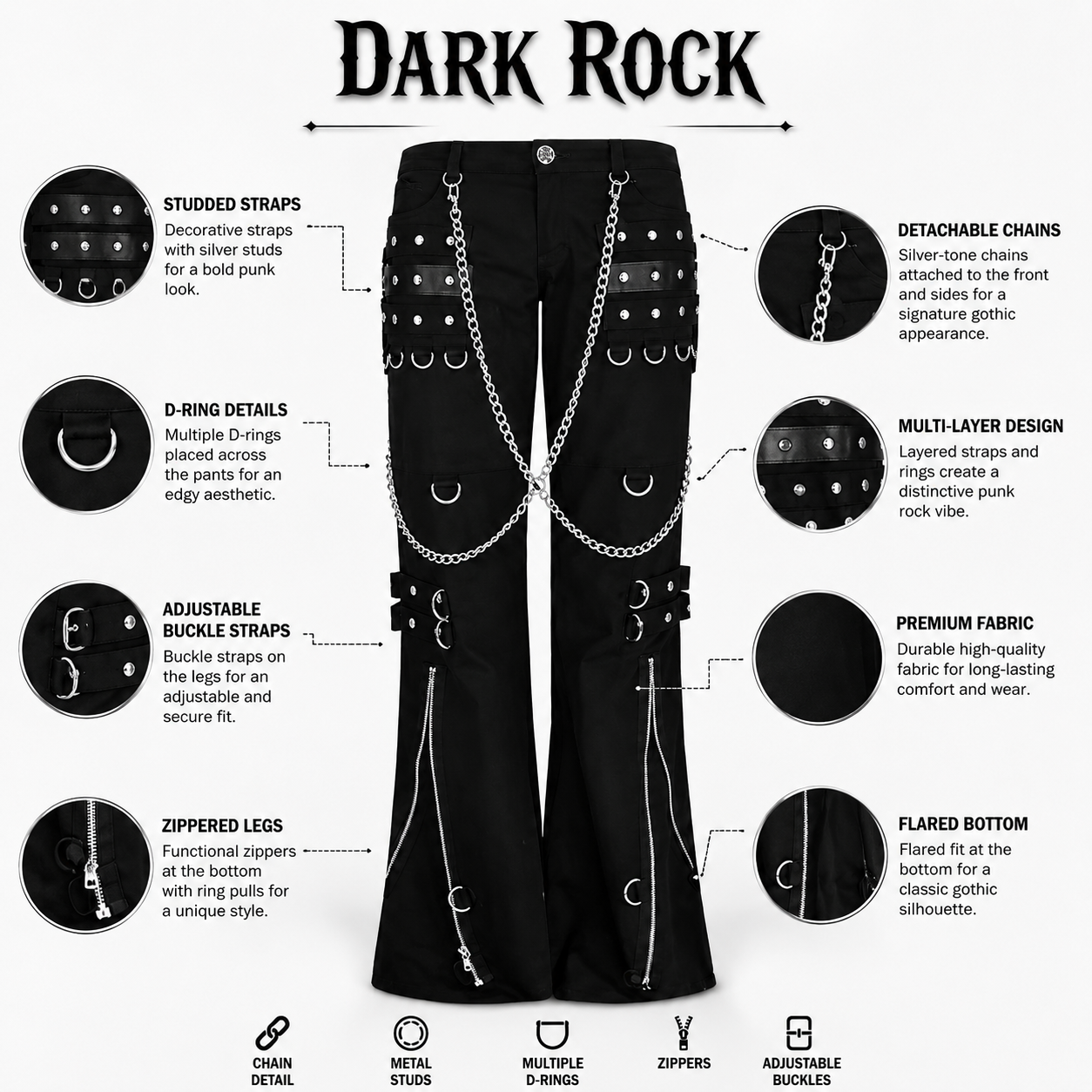 Men's Gothic Bondage Pant Rock Hard Trouser Heavy Weight Pant