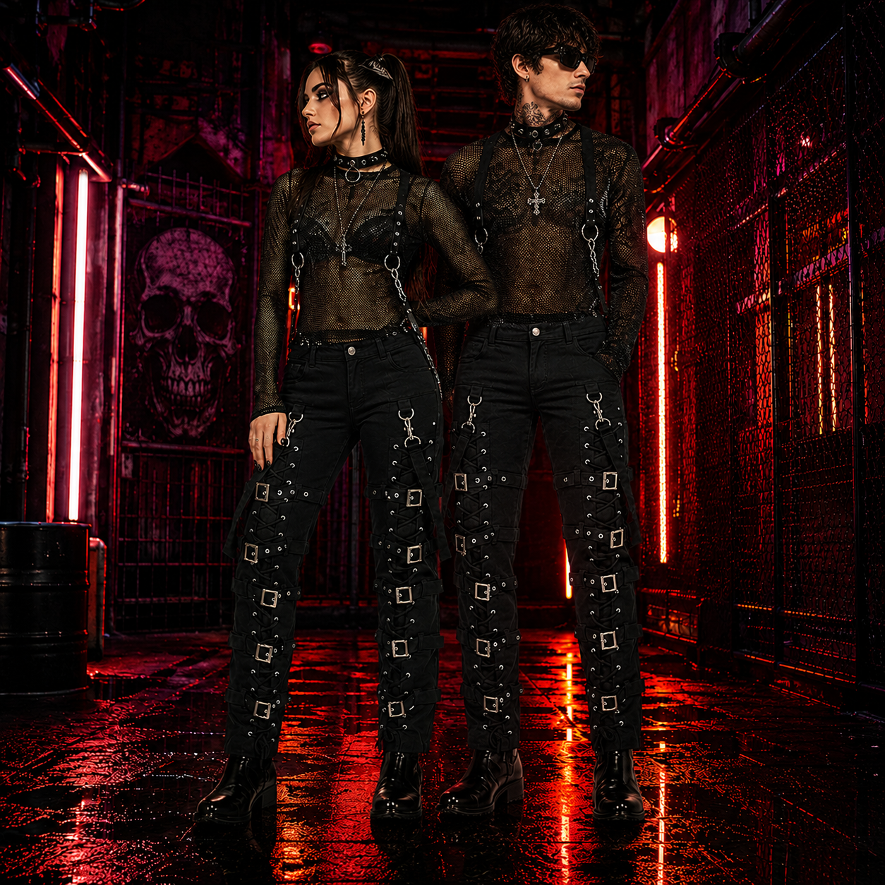 Men's Electra Bondage Rave Gothic Cyber Chain Gothic Jeans Punk Rock  Pants