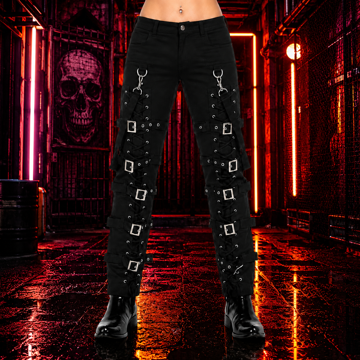 Men's Electra Bondage Rave Gothic Cyber Chain Gothic Jeans Punk Rock  Pants