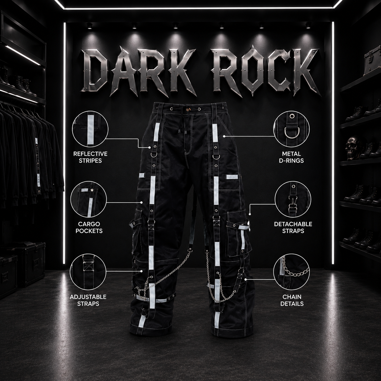 Gothic Bondage Reflective Men Pant Alternative Punk Rock Emo Trouser Pant Shorts