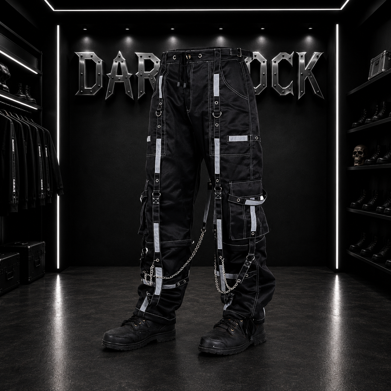 Gothic Bondage Reflective Men Pant Alternative Punk Rock Emo Trouser Pant Shorts