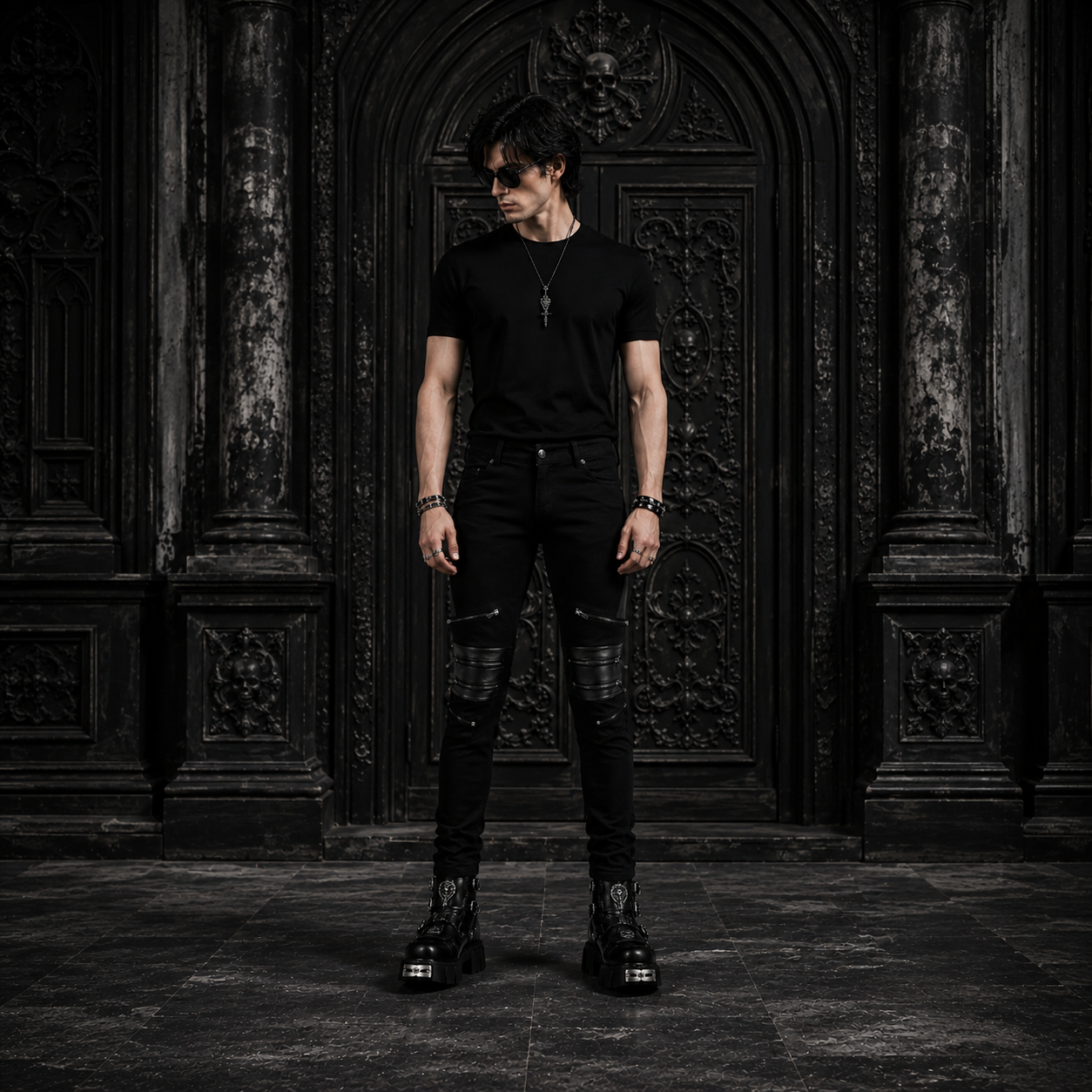 GOTHIC BONDAGE JEANS HEAVY WEIGHT ZIPPER PUNK ROCK GOTH TROUSER PANTS