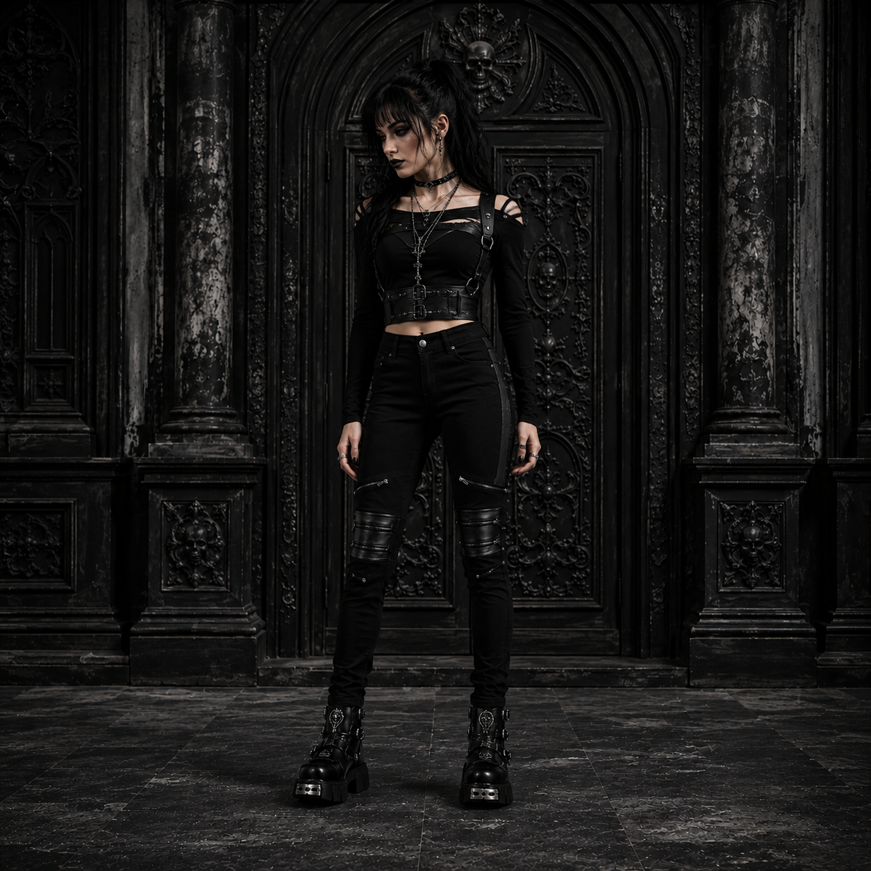 GOTHIC BONDAGE JEANS HEAVY WEIGHT ZIPPER PUNK ROCK GOTH TROUSER PANTS