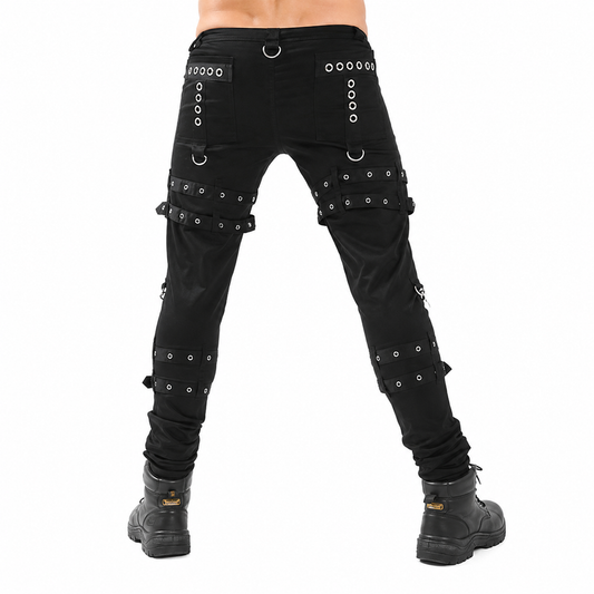 Gothic Bondage Rock Black Punk Buckle Zips Chain Strap Trousers Pants Usa