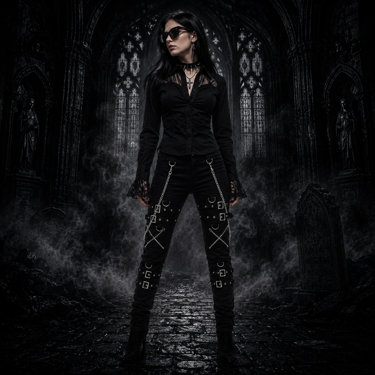 Gothic Bondage Rock Black Punk Buckle Zips Chain Strap Trousers Pants Usa