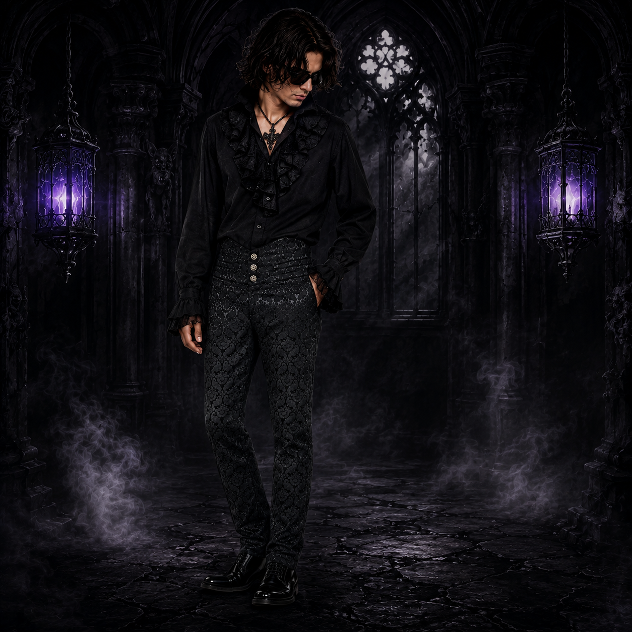 Men's Obscura Trousers Pants Steampunk Black Brocade Vintage Gothic Victorian