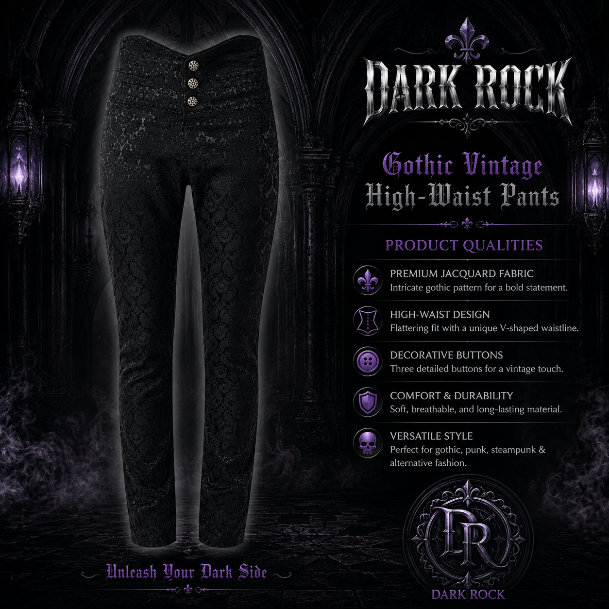 Men's Obscura Trousers Pants Steampunk Black Brocade Vintage Gothic Victorian