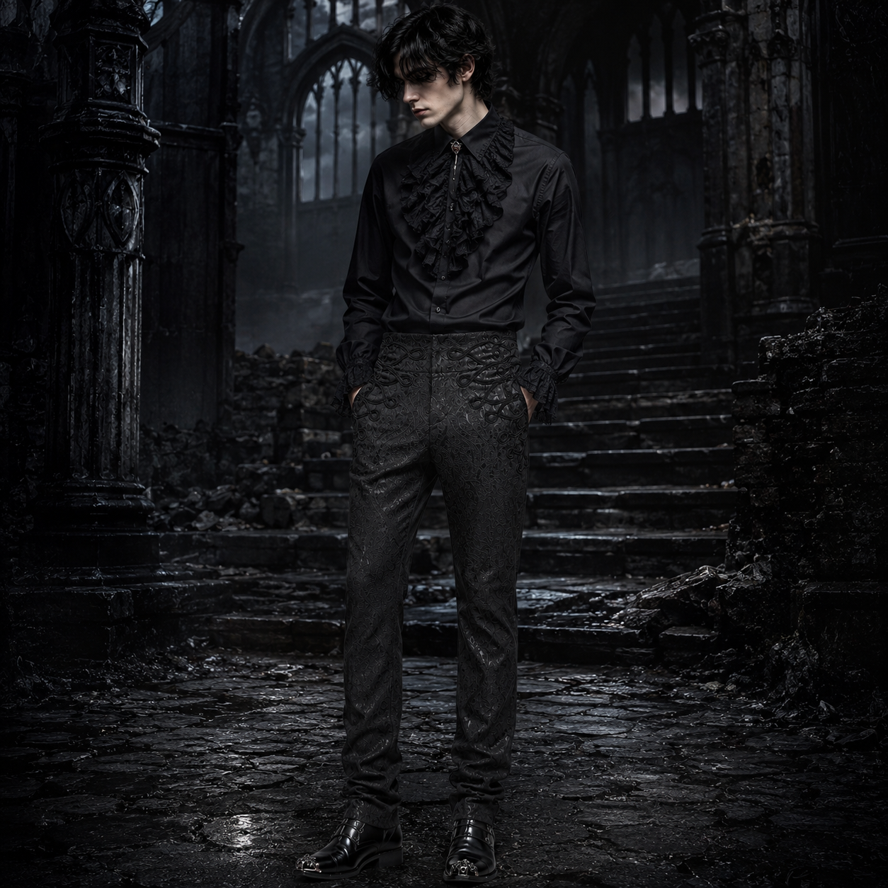 Men's Trousers Pants Black Brocade Steampunk Vintage Gothic Victorian