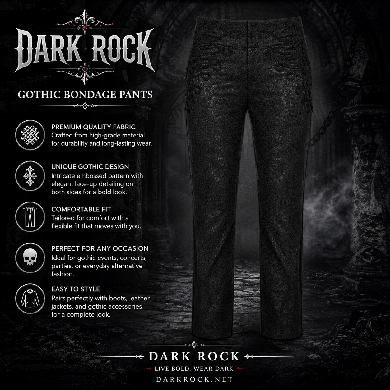 Men's Trousers Pants Black Brocade Steampunk Vintage Gothic Victorian