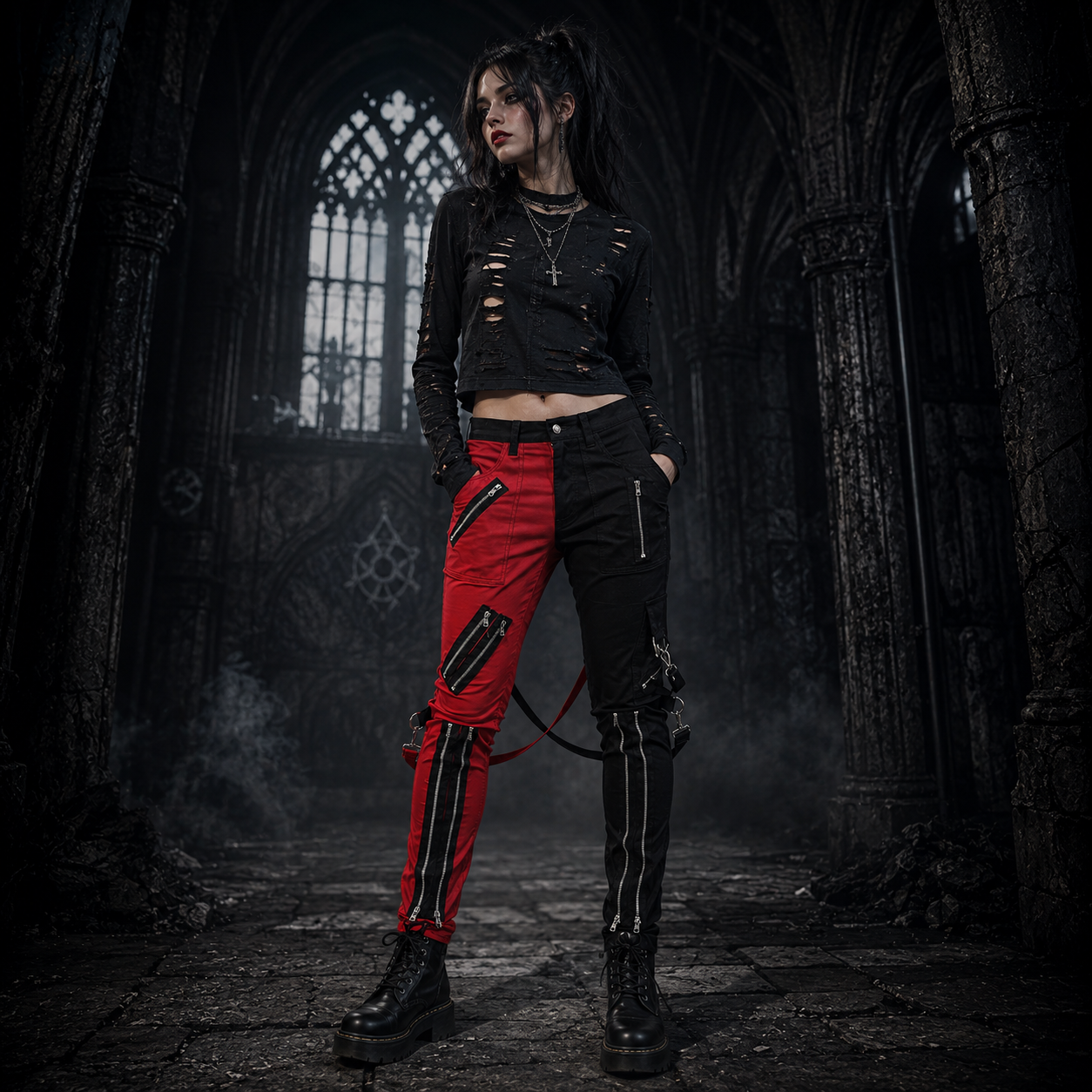 Men Gothic Split Leg Bondage Pant Rock Hard Trouser Heavy Weight Emo Pants