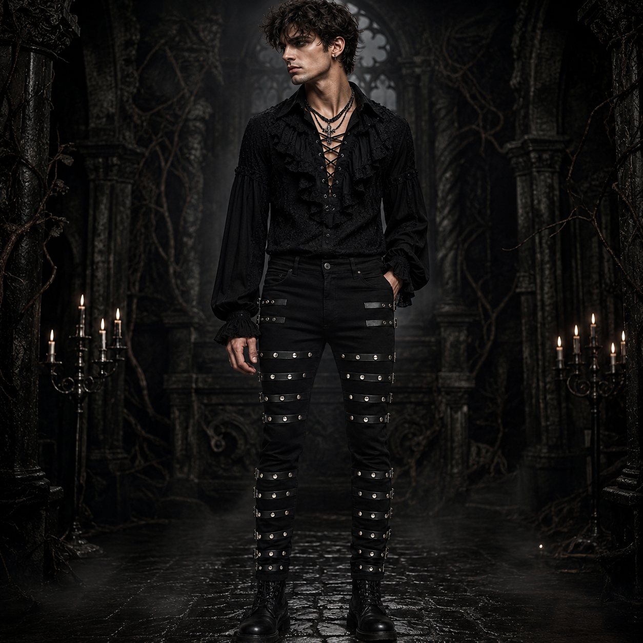 Men Gothic Bad Concert Black Metal Pant Rock Hard Trouser Heavy Pants