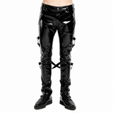 SKINNY JEANS BLACK GOTHIC SUPREME CHAOS VINYL PUNK REBEL PANTS WITH STRAP