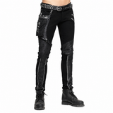 Devil Fashion Men Diesel punk Pants Jeans Black Gothic Punk Faux Leather Hip Bag