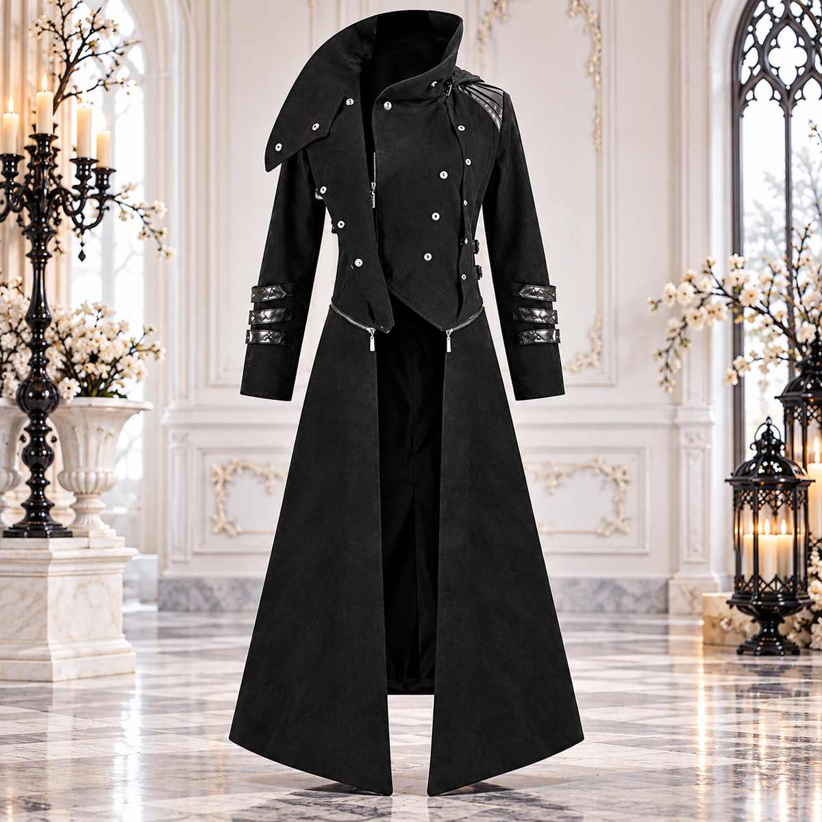 Scorpion Men's Black Punisher Hooded Trench Coat Long Jacket Black Gothic Steampunk