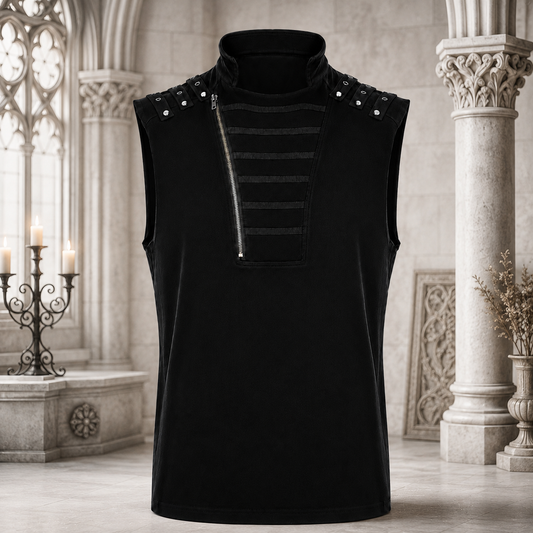 Gothic Mens Dark Gothic Zip Up Tank Top Vest