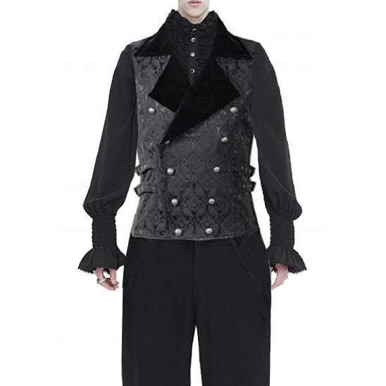 Men's Brocade Vest Waistcoat Tailcoat Black Velvet Gothic Steampunk/Usa Sizes