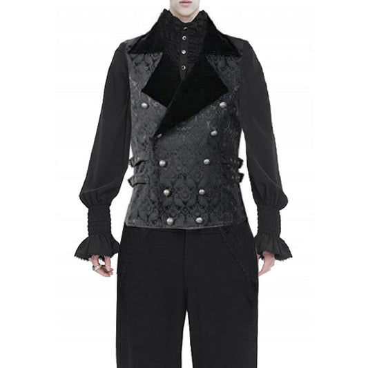 Men's Brocade Vest Waistcoat Tailcoat Black Velvet Gothic Steampunk/Usa Sizes