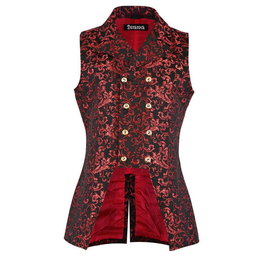 Men's Double Breasted Governor Vest Waistcoat Vtg Brocade Gothic Steampunk/Usa Red Velvet