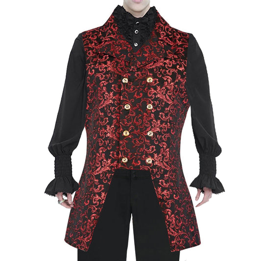 Men's Double Breasted Governor Vest Waistcoat Vtg Brocade Gothic Steampunk/Usa Red Velvet