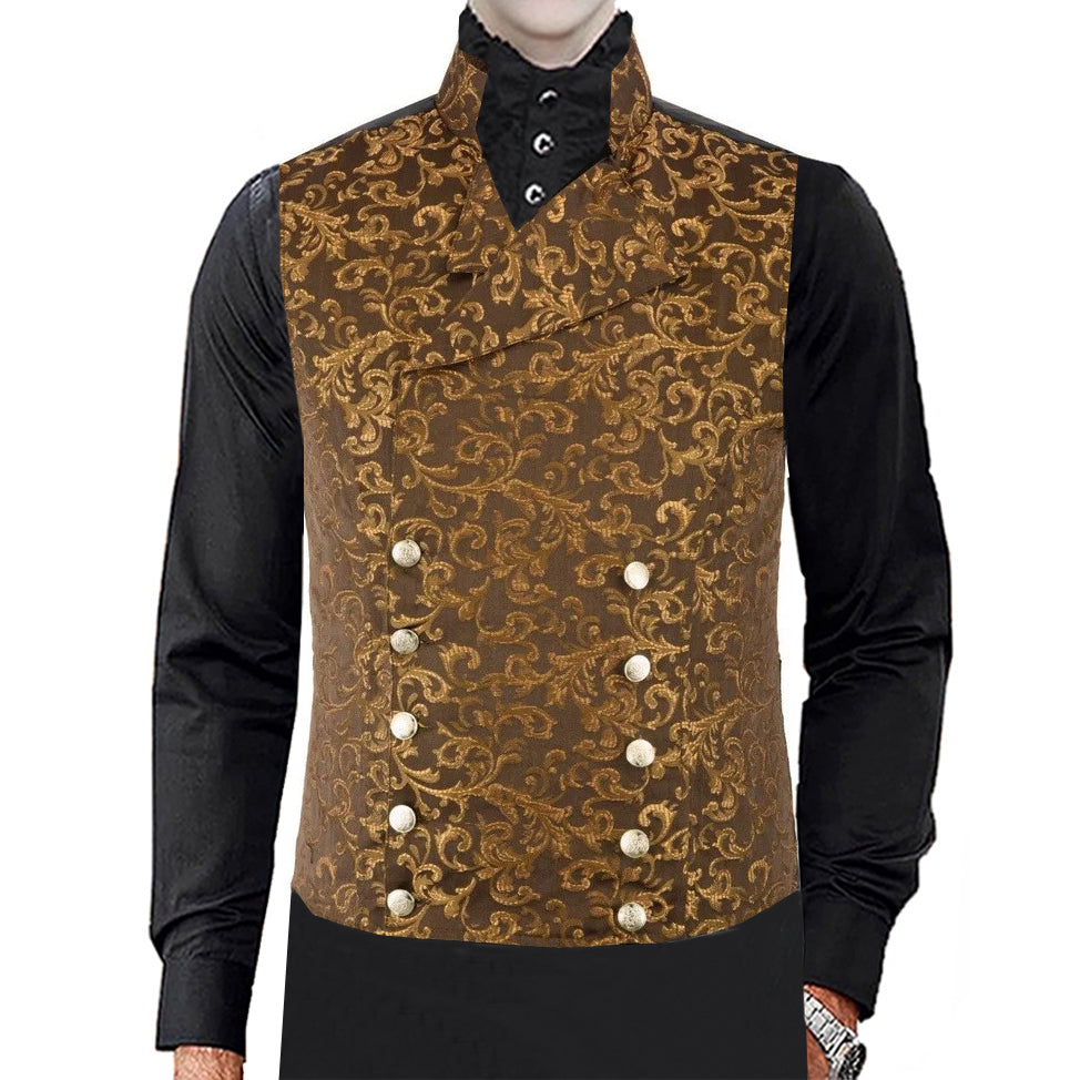 Men's Steampunk Double-Breasted Waistcoat Gold Vest Gothic/Western-Reenactment/Usa