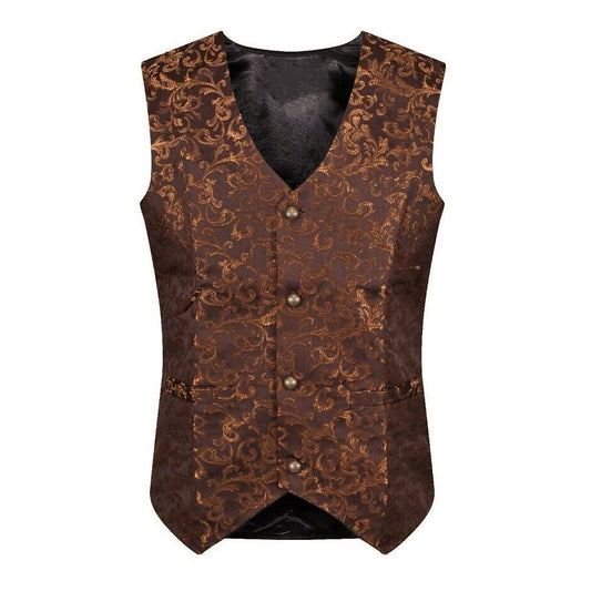 Men's Tailored Formal Waistcoat Gothic Steampunk Gold Brocade Vest Victorian