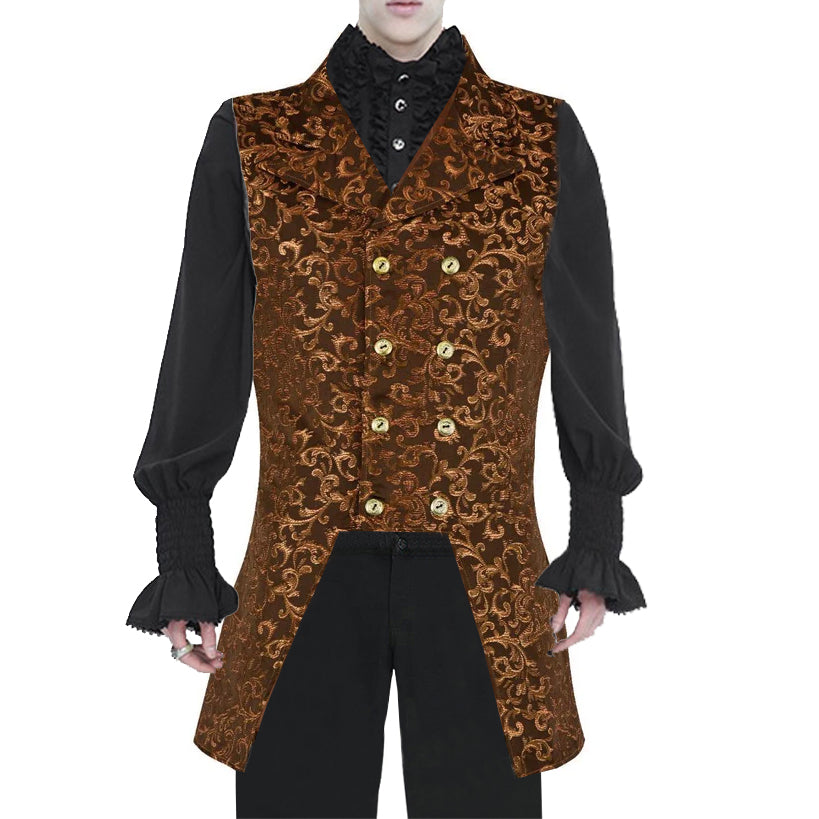 Men's Double Breasted Governor Vest Waistcoat Vtg Gold Brocade Gothic Steampunk/Usa