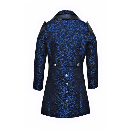Men's Jacket Coat Blue Damask Gothic Steampunk Vtg Aristocrat / Faux Leather