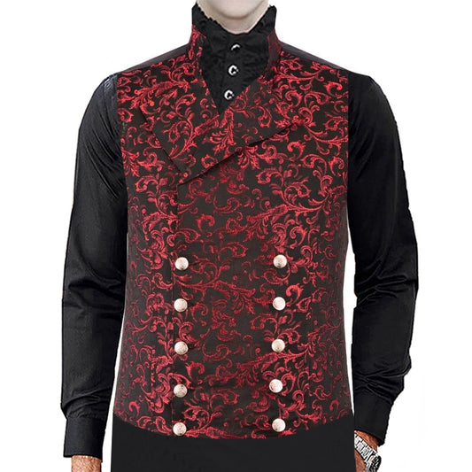 Men's Steampunk Double-Breasted Waistcoat Red Vest Gothic/Western-Reenactment/Usa