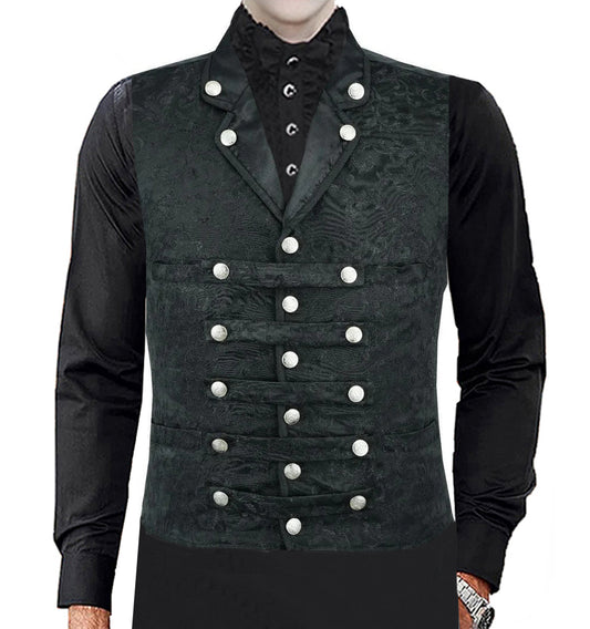 Men's Victorian Steampunk Captain Black Brocade Waistcoat Gentleman Vest