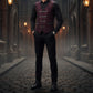 Premium Men’s Vest Waistcoat Maroon Damask Velvet Goth Steampunk VTG/Brocade Vest