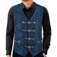 Premium Men's Vest Waistcoat Blue Damask Velvet Goth Steampunk VTG/Brocade Vest