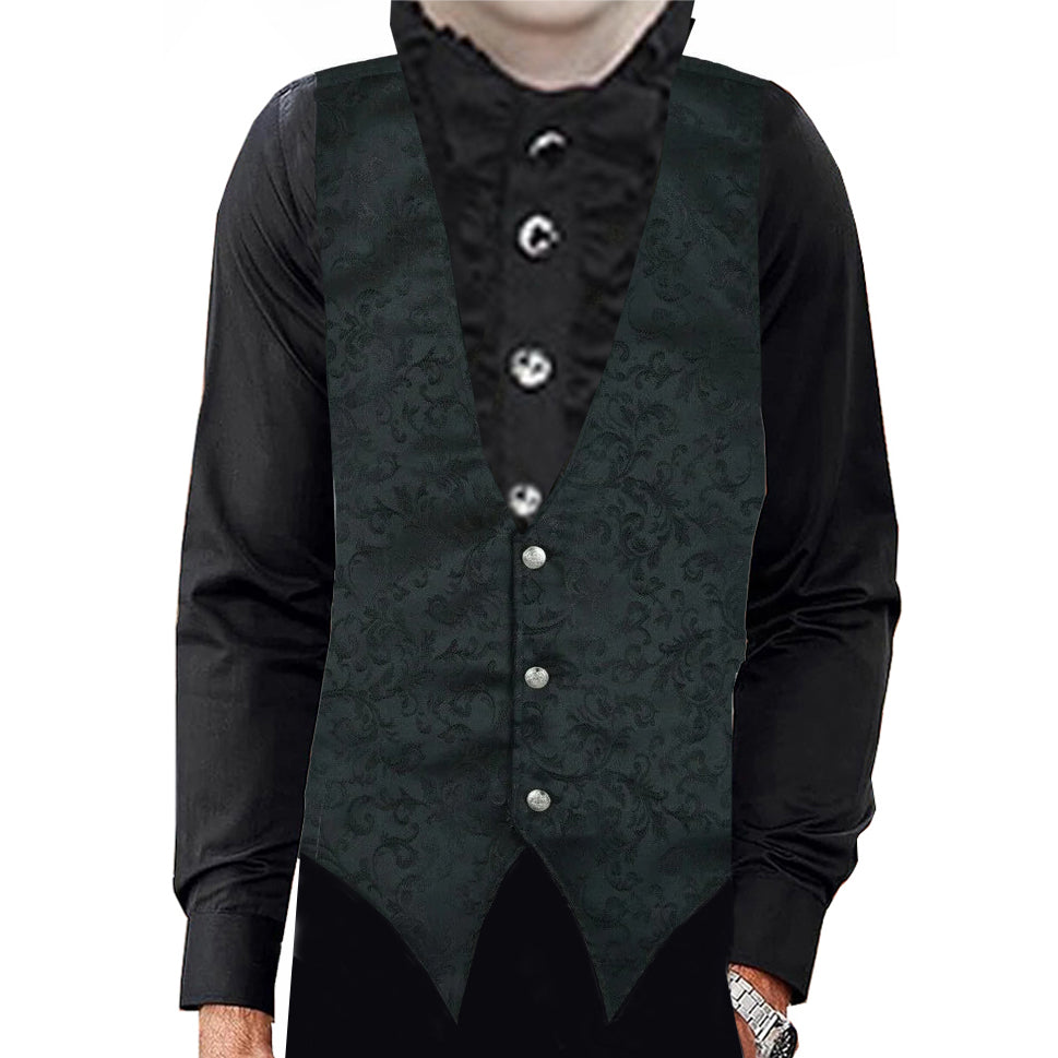Gothic Rock Men's Victorian Single Breasted Brocade Vest Regency Waistcoat