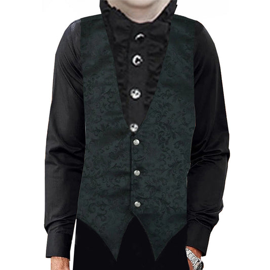 Gothic Rock Men's Victorian Single Breasted Brocade Vest Regency Waistcoat