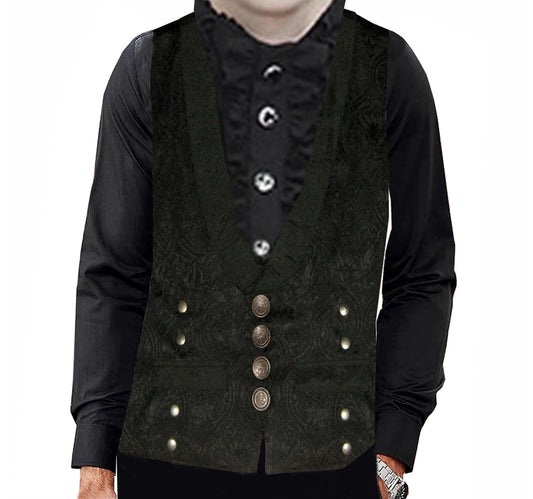 Victorian Steampunk Edwardian Western Brocade Gothic Black Men's Vest