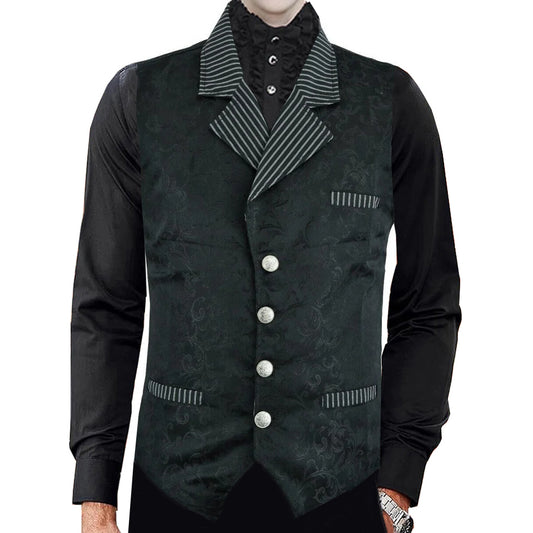 Men's Victorian Steampunk Captain Black Brocade Waistcoat Gentleman Vest