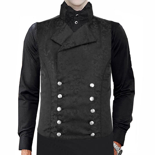 Men's Steampunk Double-Breasted Waistcoat Black Vest Gothic/Western-Reenactment/Usa
