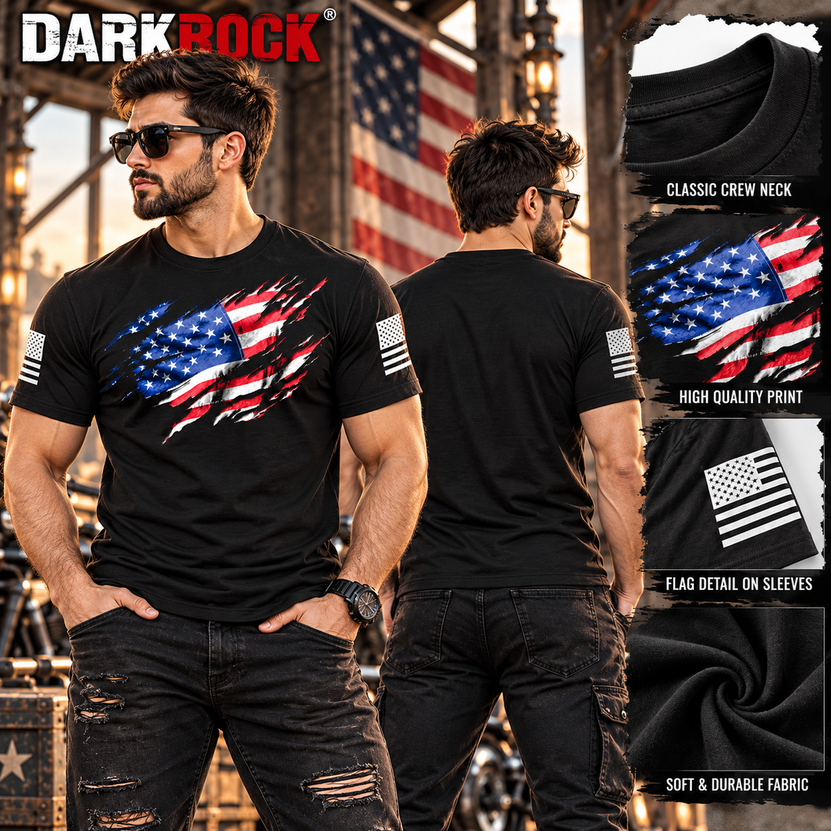 Still Standing American Flag T-Shirt for Men's Black Patriotic Graphic Tee