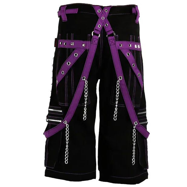 Men's Black Purple Bondage Gothic Cyber Chain Techno Rock Punk Shorts