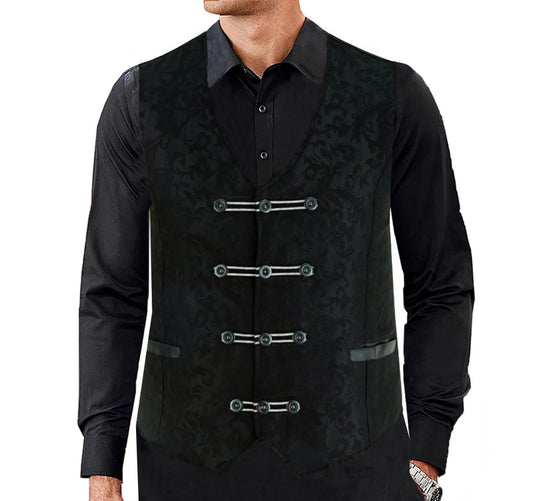 Premium Men's Vest Waistcoat Black Damask Velvet Goth Steampunk VTG/Brocade Vest