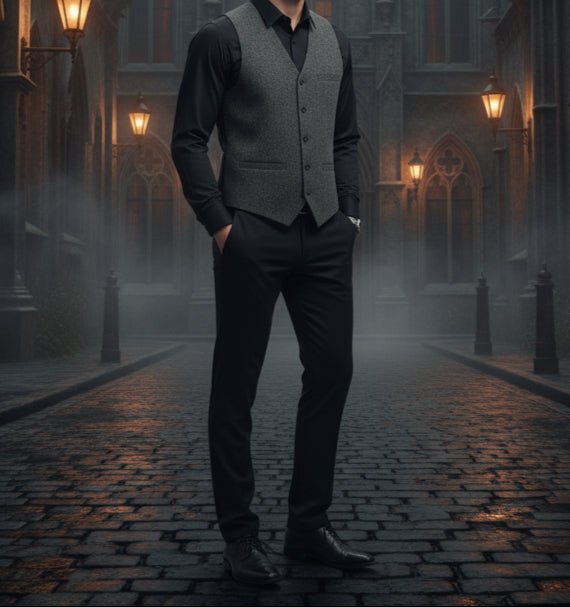 Men Herringbone Wool Blend Tweed Vest Premium Brown Waistcoat Suit Vest V Neck Slim Fit Waistcoat/USA