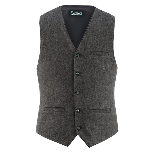 Men Herringbone Wool Blend Tweed Vest Premium Brown Waistcoat Suit Vest V Neck Slim Fit Waistcoat/USA