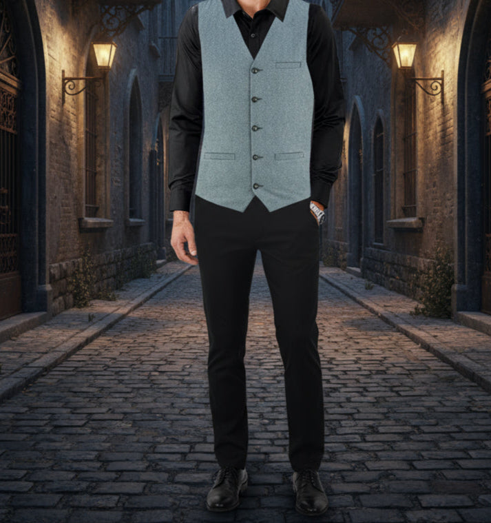 Men Herringbone Wool Blend Tweed Vest Premium Grey Waistcoat Suit Vest V Neck Slim Fit Waistcoat/USA