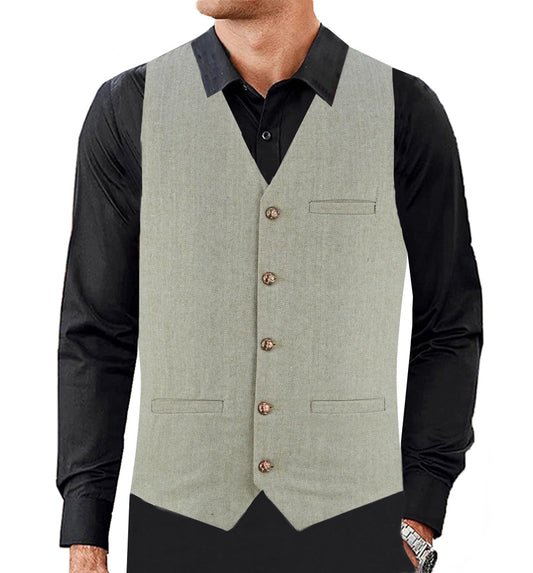 Men Herringbone Wool Blend Tweed Vest Premium Cream Waistcoat Suit Vest V Neck Slim Fit Waistcoat/USA